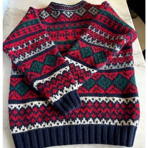 Vintage 80s unisex Wool  Knit Fair Isle Sweater